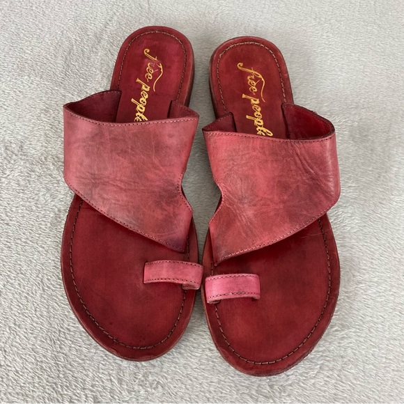 Free People Sant Antoni Women's Slide Sandals Size 9 Red Distress Toe Loop - Picture 8 of 11